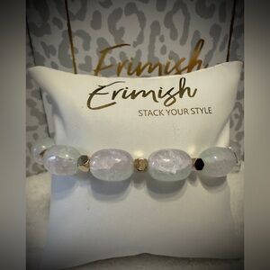 New ERIMISH Bracelet - Pink & Green Crackle Beads w/ Gold